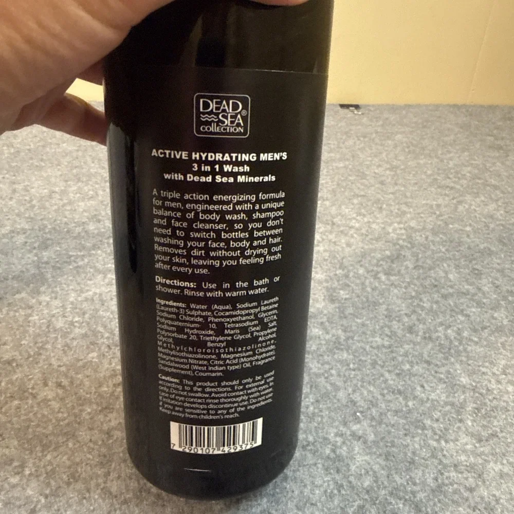 Dead Sea Collection Mens 3 in 1 Face Body+Face+Hair Wash Hydrating Calming 33.8